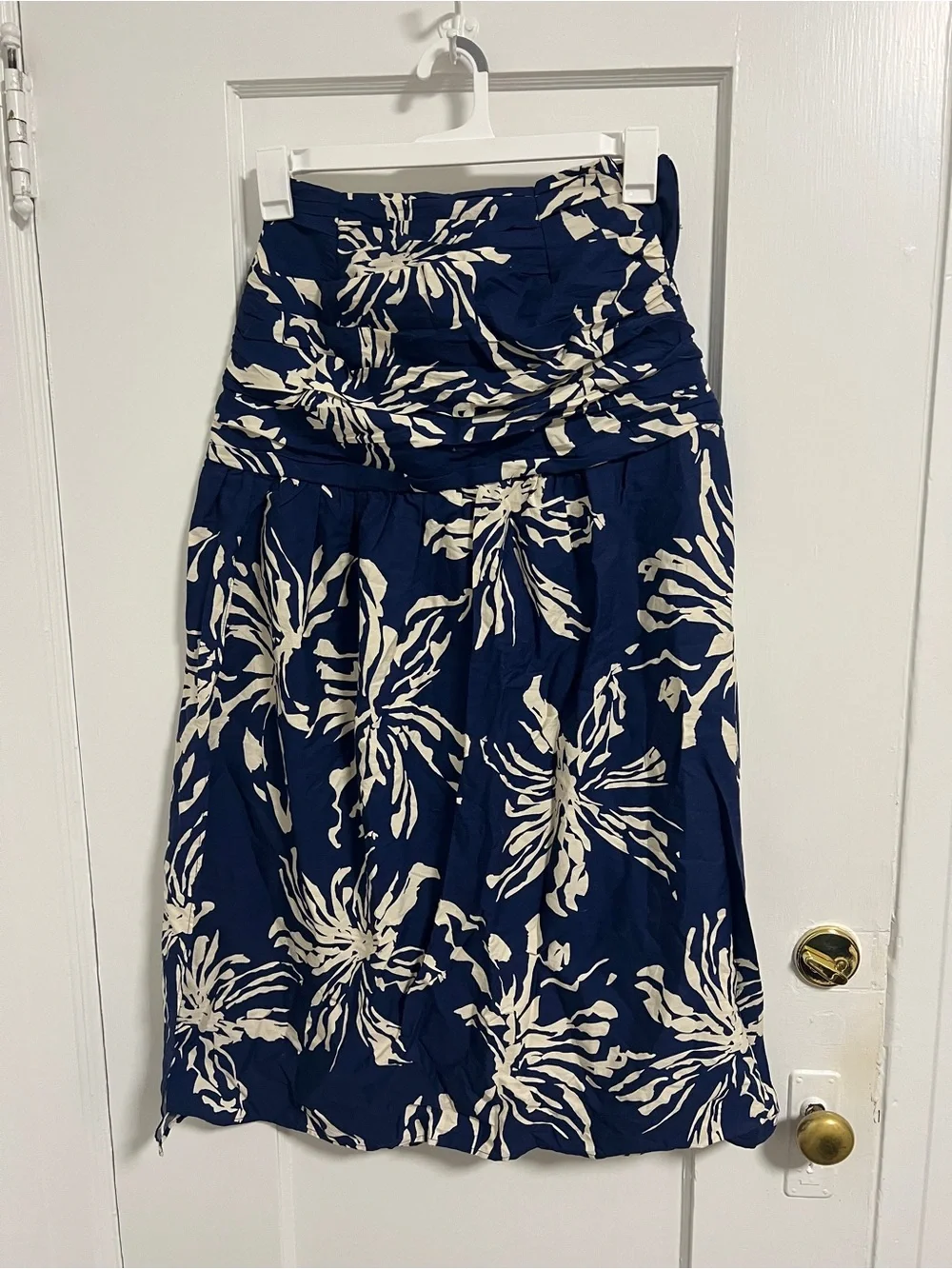 Zara Navy Floral Midi Skirt